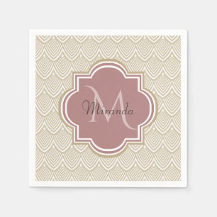 Serviette Jetable Élégant Tan Arched Scallops Mauve Monogramme Nom