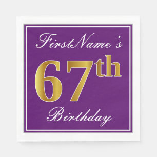 Serviette Jetable Élégant violet, Faux Or 67ème anniversaire + Nom