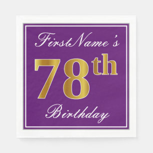Serviette Jetable Élégant violet, Faux Or 78ème anniversaire + Nom