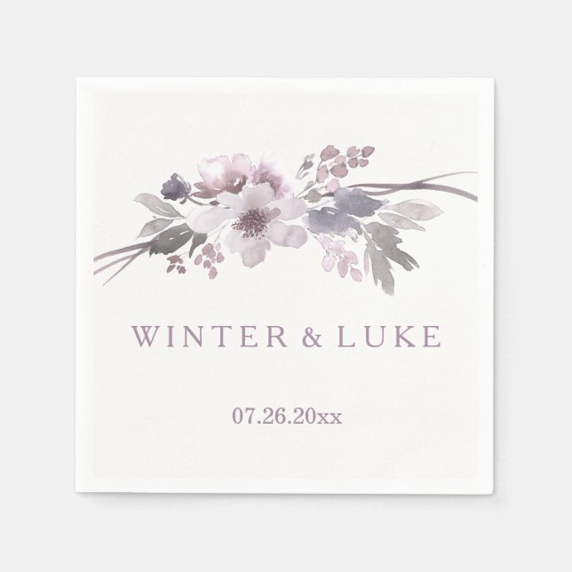 Serviette Jetable Elégant violet gris hiver Mariage floral Napkin (Devant)