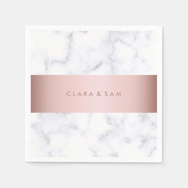 Serviette Jetable élégante bande rose en marbre blanc (Devant)