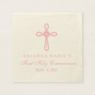 Serviette Jetable Élégante Croix rose Première communion Personnalis