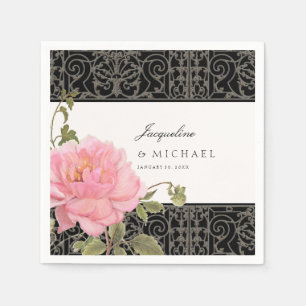 Serviette Jetable Elégante Fleurs rose Peony Fête des mariées classi