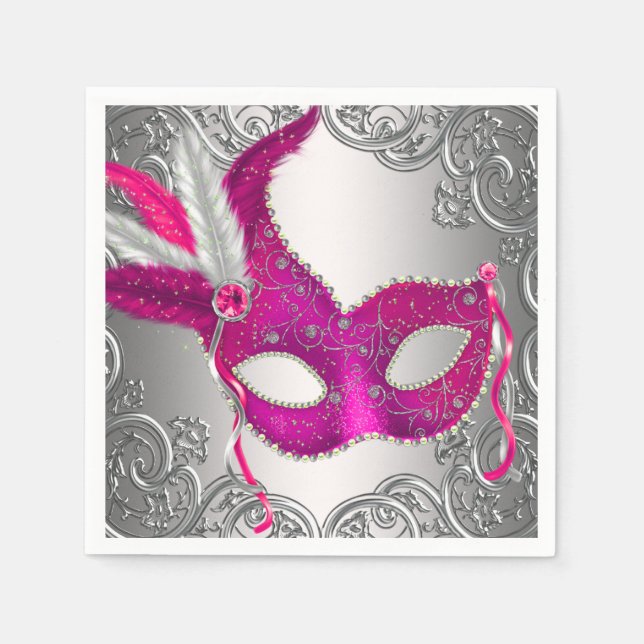 Serviette Jetable Élégante mascarade rose chaud (Devant)