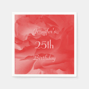Serviette Jetable Elégante Rose de Corail, Nom, fête d'anniversaire