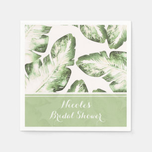 Serviette Jetable Elégante White Green Tropical Beach Feuille Mariag