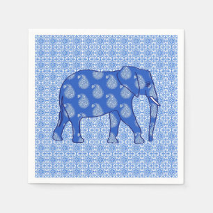 Serviette Jetable Éléphant paisley - bleu cobalt et blanc