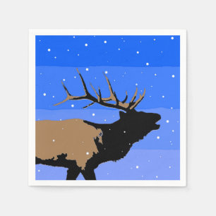 Serviette Jetable Elk bouillonnant en hiver - Art original de la fau