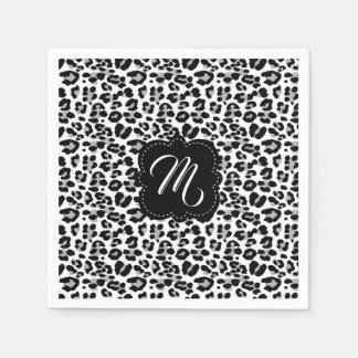 Serviette Jetable Empreinte de léopard noir et blanc avec monogramme