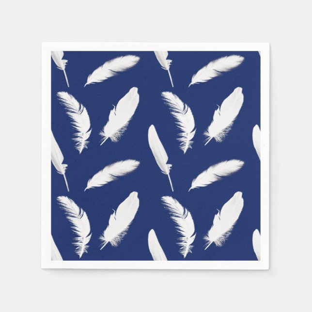 Serviette Jetable Empreinte en plumes blanches sur bleu foncé / mari (Devant)