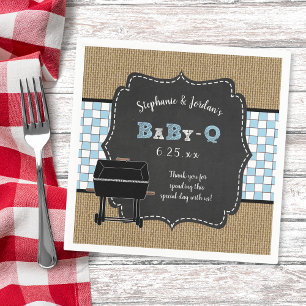 Serviette Jetable en vichy bébé Q garçon décor baby shower barbecue 