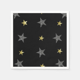 Serviette Jetable Étoiles d'argent et d'or Black Hollywood Star Part