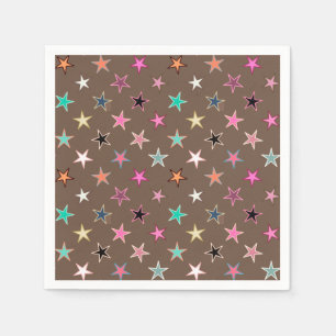 Serviette Jetable Etoiles Twinkings, Taupe Tan & multi Pastels