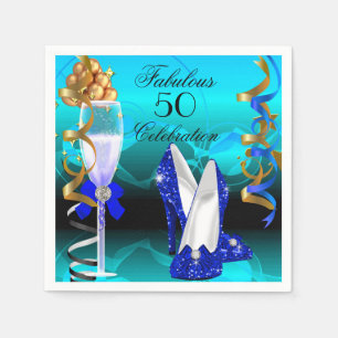 Serviette Jetable Fabuleux 50 Royal Blue Turquoise Gold fête d'anniv