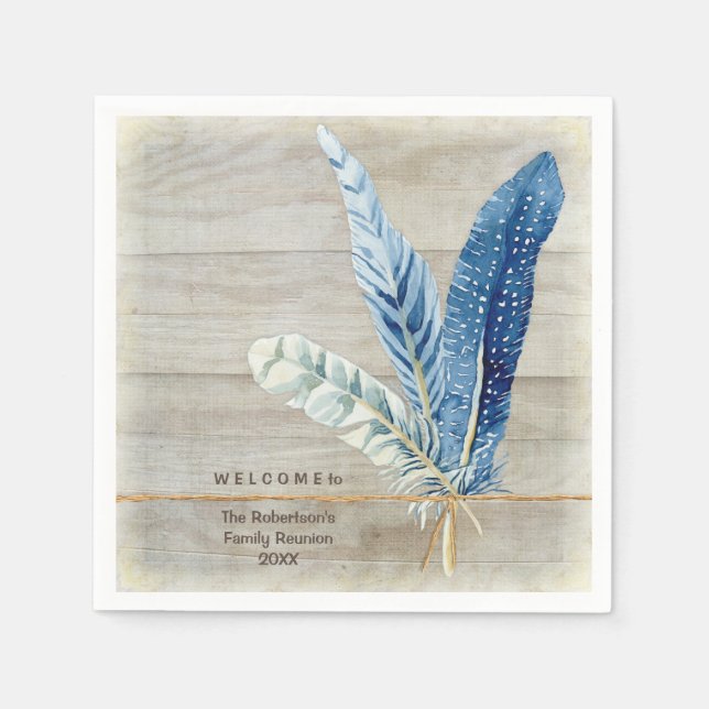 Serviette Jetable Family Reunion Wood Fence Board w Feather (Devant)