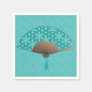 Serviette Jetable Fan japonaise dans le motif d'Asanoha, turquoise
