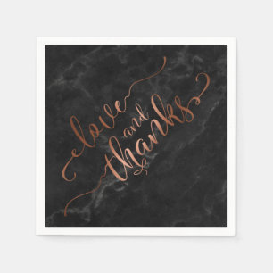 Serviette Jetable Faux Copper Script Amour et Merci avec le marbre n