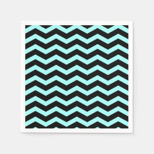 Serviette Jetable Faux Turquoise "Bleu clair" Huile noire Chevron Zi