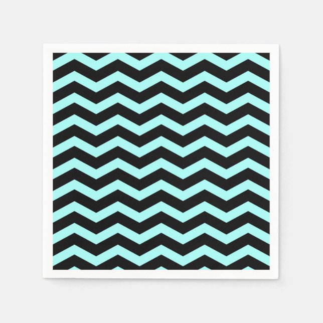 Serviette Jetable Faux Turquoise "Bleu clair" noir Foil Chevron Zig  (Devant)