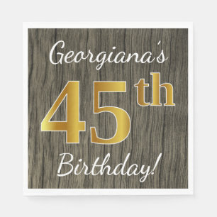 Serviette Jetable Faux Wood, Faux Gold 45e anniversaire + Nom person