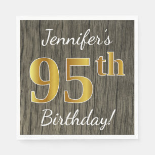 Serviette Jetable Faux Wood, Faux Gold 95e anniversaire + Nom person