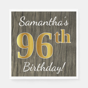 Serviette Jetable Faux Wood, Faux Gold 96e anniversaire + Nom person