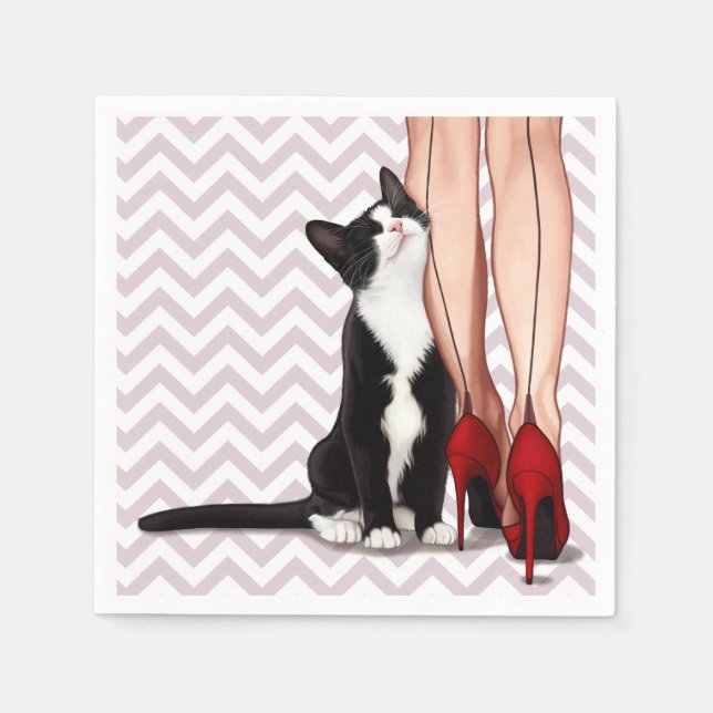 Serviette Jetable Femme et chat Tuxedo (Devant)