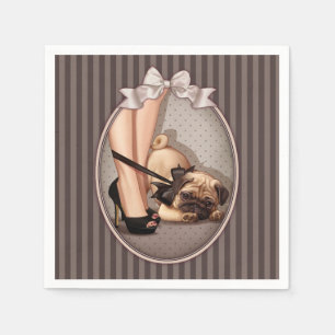 Serviette Jetable Femme et chiot de carlin