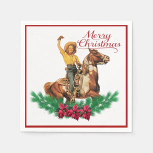 Serviette Jetable Femme vintage à cheval Joyeux Napkins de Noël
