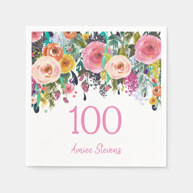 Serviette Jetable Femmes 100e anniversaire fête Peach Fleur rose (Devant)