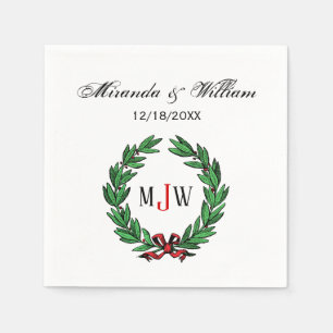 Serviette Jetable Festif Noël Noël Noël Holly Wreath Monogramme