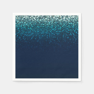 Serviette Jetable Fête d'anniversaire bleue aqua marine pailletée sc