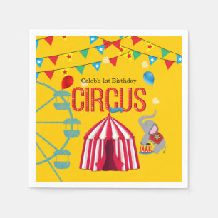 Serviette Jetable Fête d'anniversaire cirque jaune colorée amusante