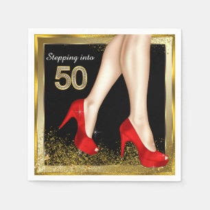 Serviette Jetable Fête d'anniversaire de 50 ans en talons hauts roug
