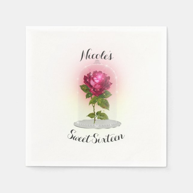 Serviette Jetable Fête d'anniversaire Enchanted Magical Red Rose (Devant)