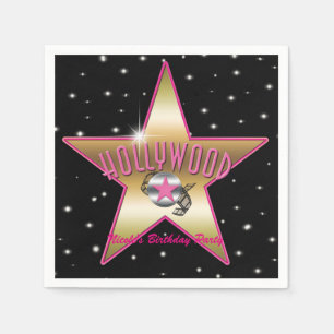 Serviette Jetable Fête d'anniversaire noire avec étoile rose et or H