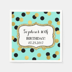 Serviette Jetable Fête d'anniversaire noire turquoise de confettis