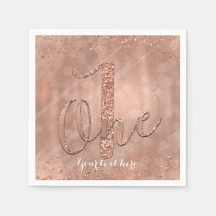 Serviette Jetable Fête de Faux Rose Gold Pailleté pour 1er Anniversa