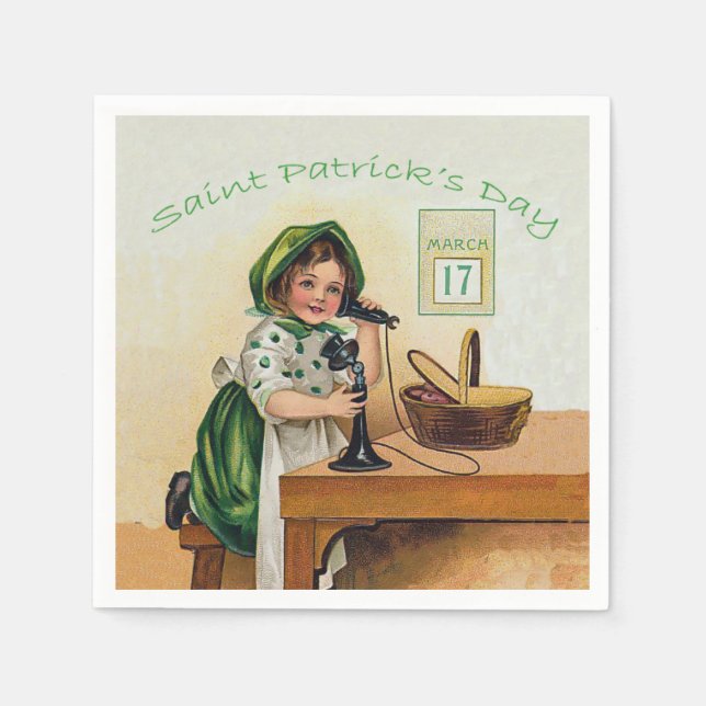 Serviette Jetable Fête de la petite fille vintage St. Patrick (Devant)