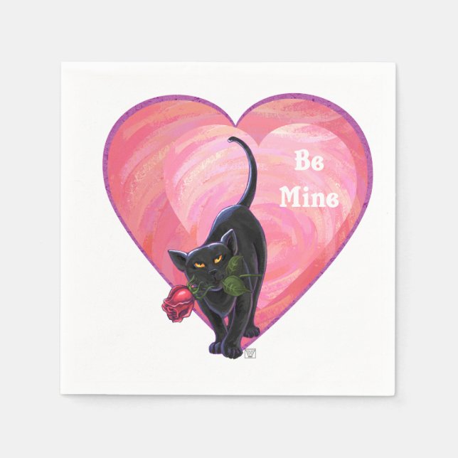 Serviette Jetable Fête de la Saint-Valentin au chat noir (Devant)