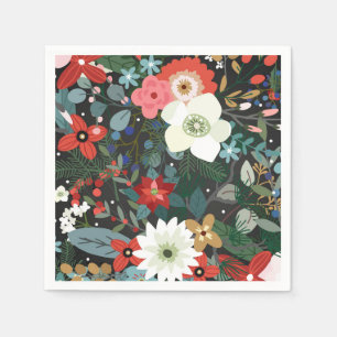 Serviette Jetable Fête de mariage chic sombre floral coloré funky au