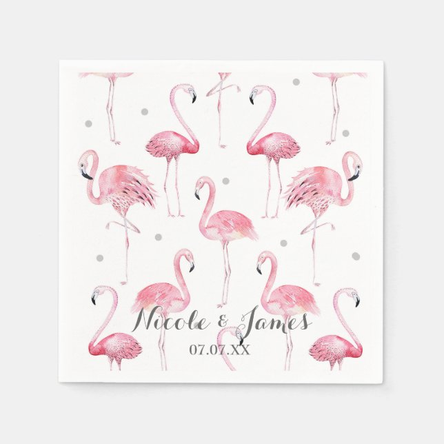 Serviette Jetable Fête de motif chic Flamingos roses Points gris (Devant)