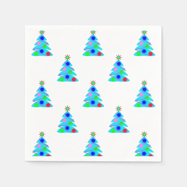 Serviette Jetable Fête de Noël Bleu Arbres (Devant)