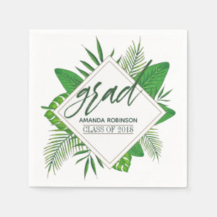 Serviette Jetable Fête de remise des diplômes aux feuilles tropicale