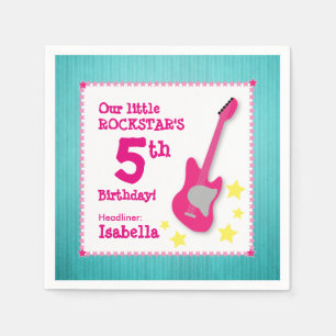 Serviette Jetable Fête de rockstar pour fille avec guitare rose