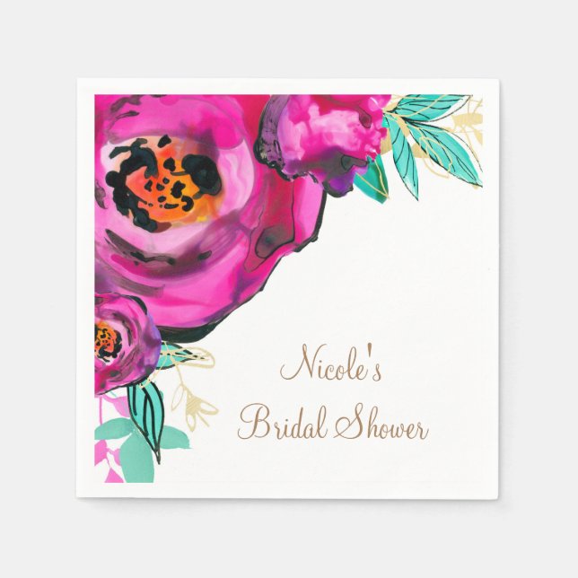 Serviette Jetable Fête des mariées d'aquarelle florale moderne rose  (Devant)