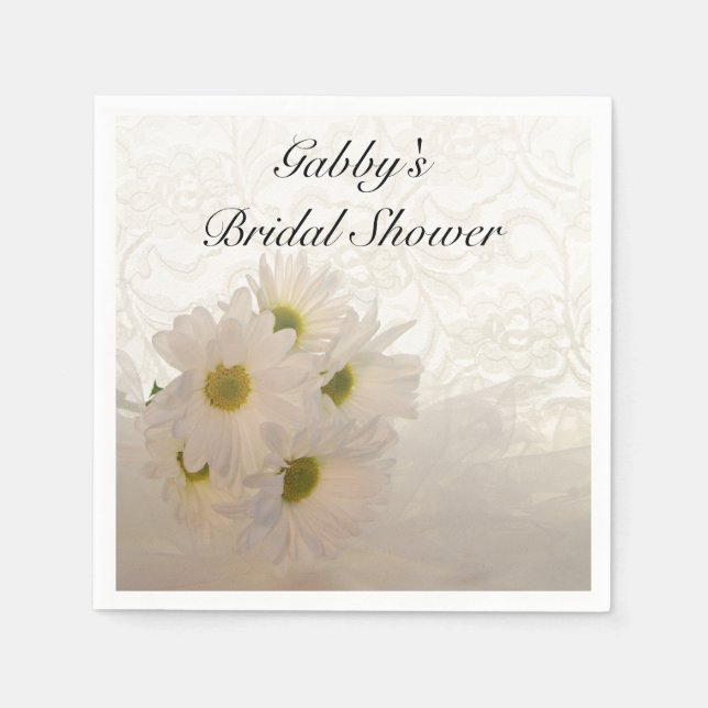 Serviette Jetable Fête des mariées dentelle et marguerites blanches (Devant)