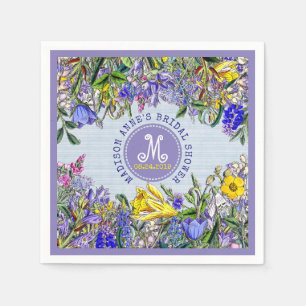 Serviette Jetable Fête des mariées Fleurs sauvages Monogramme Vintag