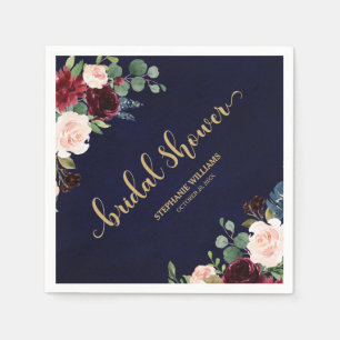 Serviette Jetable Fête des mariées florale de la Marine Rouge de Bou