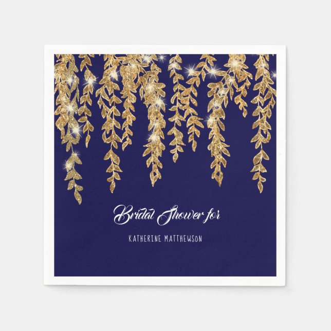 Serviette Jetable Fête des mariées moderne Marine Gold Twinkles lumi (Devant)